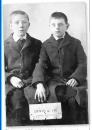  ??  ?? Thomas and Oliver Arnold photograph­ed upon arrival at Barnado’s in February 1908