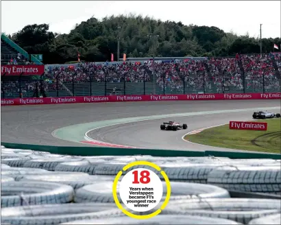  ?? AFP ?? Years when Verstappen became F1’s youngest race winner Lewis Hamilton steers his Mercedes to victory in the Formula One Japanese Grand Prix at Suzuka on Sunday. —