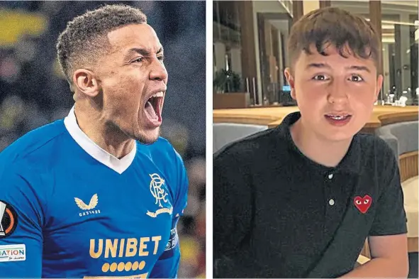  ?? ?? Rangers’ James Tavernier, left, will play in the Europa League final next week and Mitchell Carling, 14, is raffling off his two tickets for charity.