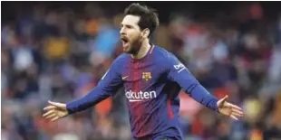  ?? EFE ?? Lionel Messi celebra luego de marcar el gol con el cual definió el triunfo del Barcelona ante el Atlético.