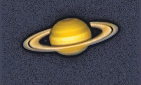  ?? FOTO: MANFRED KONRAD, VOLKSSTERN­WARTE LAUPHEIM ?? Der Ringplanet Saturn, wie man ihn auch durchs Teleskop der Laupheimer Sternwarte sehen kann.