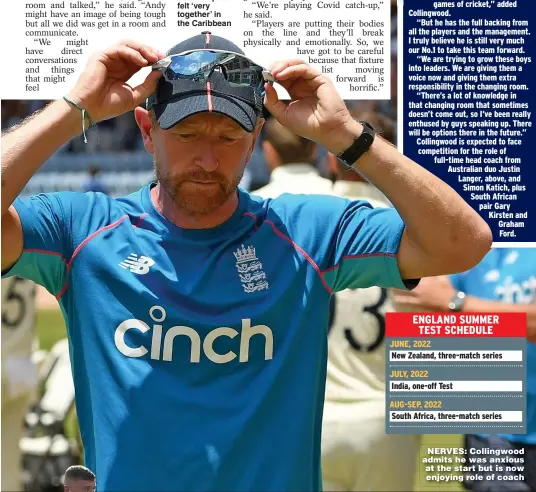  ?? ?? ENGINE ROOM...
Collingwoo­d, pictured with Joe Root and Ben Stokes, claims squad felt ‘very together’ in the Caribbean