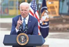  ?? ERIC SEALS/USA TODAY NETWORK ?? President Joe Biden speaks Tuesday to workers and elected officials in Howell, Mich.