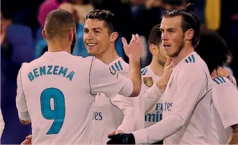  ??  ?? Benzema, 30 anni, Ronaldo, 33, e Bale, 28, in questa Champions non han giocato insieme un solo minuto