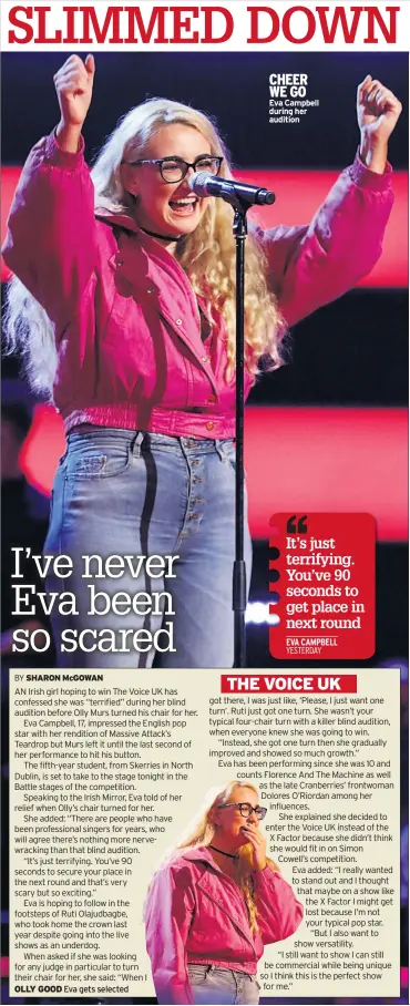  ??  ?? OLLY GOOD Eva gets selected CHEER WE GO Eva Campbell during her audition