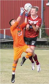  ?? ?? Getting a head to the ball is Bunyip Strikers’ Liam Lenders.