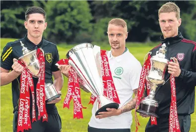  ?? Picture: SNS Group. ?? Livingston’s Jackson Longridge, Celtic’s Leigh Griffiths and Arbroath’s Colin Hamilton helped launch the Ladbrokes league fixtures for the 2017/2018 season.