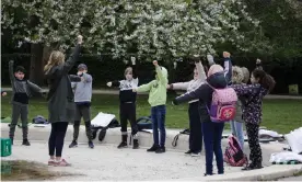  ?? Photograph: Thibault Savary/AFP via Getty Images ?? An outdoor class at a school in Copenhagen. Denmark was the first country in Europe to reopen its schools for the youngest pupils on 15 April.