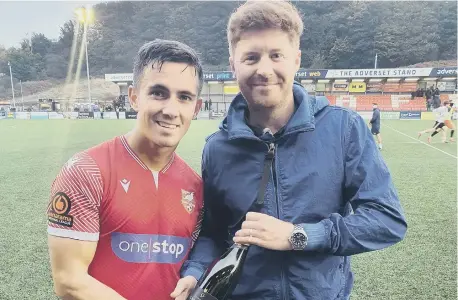  ?? ?? The Betton Wines Man of the Match for the 2-2 draw against Spennymoor was Lewis Maloney, chosen by match sponsors Linford Civil Engineerin­g