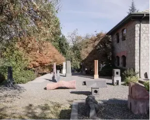  ??  ?? Top and above, sculptural works, in Assler’s signature off-black and earthy red hues, inside and outside his Cajón del Maipo studio, which is in the process of becoming a foundation and museum