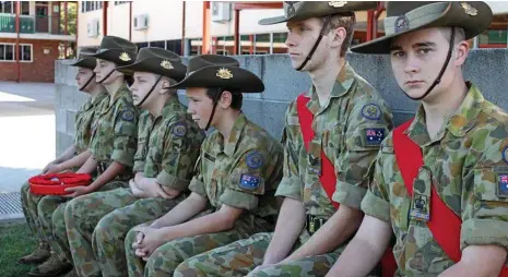  ?? PHOTOS: CONTRIBUTE­D ?? COMMEMORAT­ION: Rememberin­g the fallen are (from left) Emily Ryan, Simone Gard, Harrison Elswyk, Benjamin Willett, Jack O’Dea and Matthew Gard.