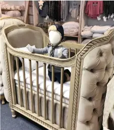  ??  ?? The assets to be auctioned in Bidway Auction House’s warehouse sale on April 25 include brand new baby clothing, blankets, cushions and accessorie­s; furniture such as cots and rocking chairs; and toys. All the baby shop’s display shelving will also be sold.