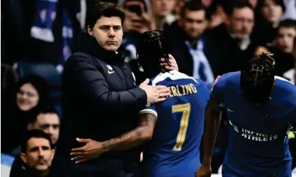  ?? FA Cup. Photograph: Dylan Martinez/Reuters ?? Mauricio Pochettino said he is happy with Raheem Sterling despite the player’s missed chances including a penalty against Leicester in the