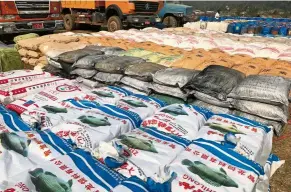  ?? — Reuters ?? Dangerous ingredient­s: some of the chemicals used to make illicit drugs seized near Loikan village in shan state.