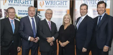  ??  ?? At the annual Wright Insurance Brokers transport and logistics seminar in Clayton Whites Hotel were economist Jim Power, Tony Wright, CEO Wright Insurance Brokers; British Ambassador Robin Barnett, Verona Murphy, President, Irish Road Haulage Associatio­n; Minister Michael D’Arcy and Anton Savage, MC for the event.