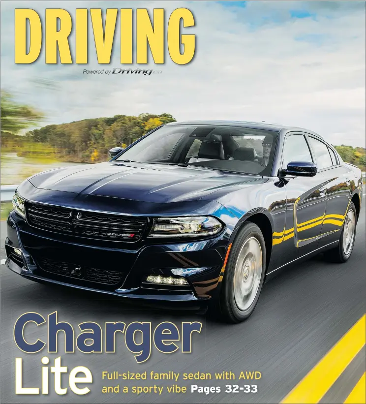  ??  ?? The 2015 Dodge Charger SXT’s ‘intelligen­t’ AWD system features an active transfer case and front-axle-disconnect system to improve fuel economy.