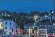  ??  ?? Oban’s McCaig Tower was lit up in blue for Global MND Awareness Day.