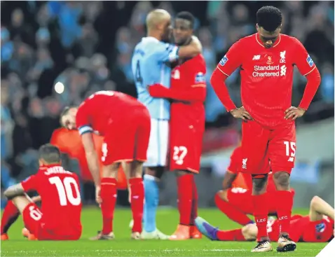  ??  ?? It was dejection at Wembley last Sunday after City secured the Capital One Cup after a penalty shoot-out.