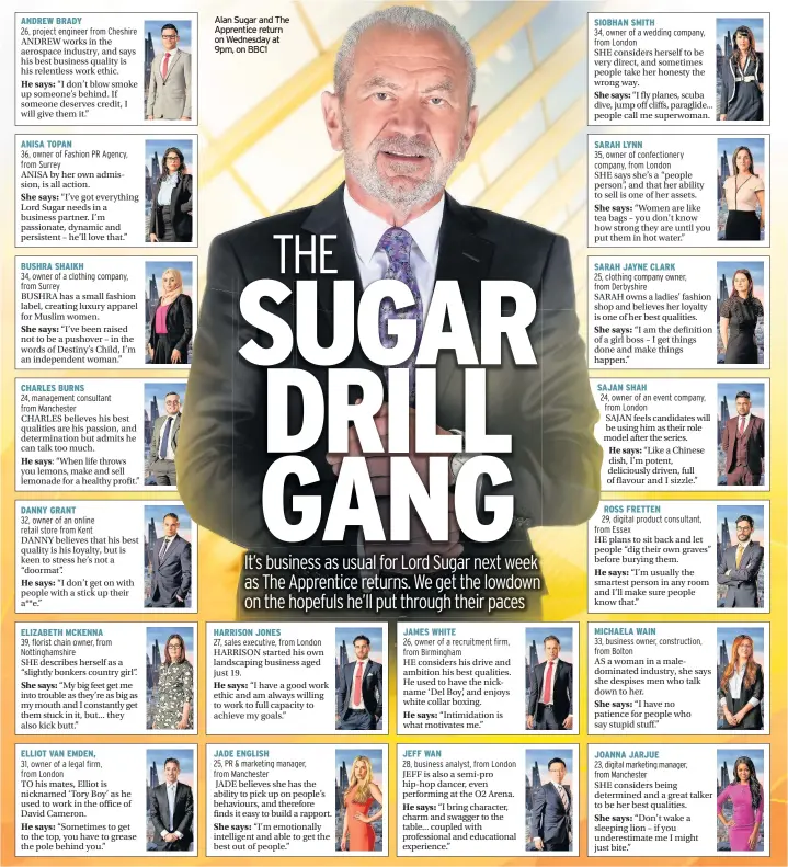  ??  ?? Alan Sugar and The Apprentice return on Wednesday at 9pm, on BBC1