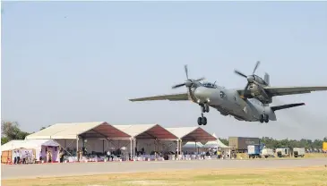  ?? PTI ?? An Indian Air Force aircraft during emergency landing and take-off drills on the Agra-Lucknow Expressway as part of the Gagan Shakti 2024 exercise, in Uttar Pradesh’s Unnao district on Sunday.