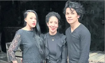  ?? MICHAELA BYRNE — MAGIC THEATRE ?? Golda Sargento, left, Sarah Nina Hayon and Jed Parsario star in “The Gangster of Love” at Magic Theatre in San Francisco. The play has music, poetry readings and music videos.