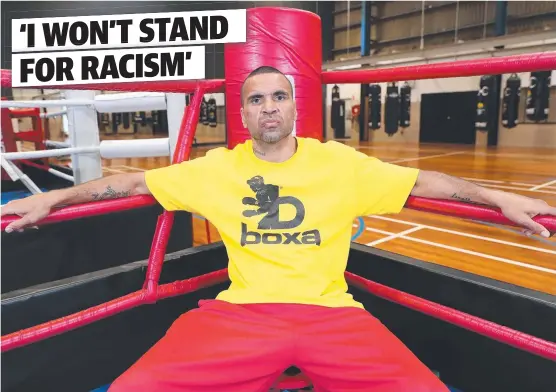  ?? it. Picture: RICHARD GOSLING ?? PROTEST: Anthony Mundine says the national anthem is a racist song and he won’t stand for