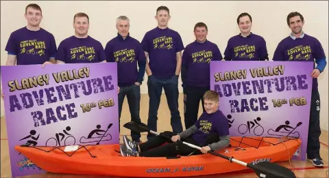  ??  ?? At the launch of the Slaney Valley Adventure Race, which takes place in Bree village on February 16 were Graham Parker (chairman), Sean Rochford, Shane Dawson, Colm Bates, Des Kehoe, Cathal Byrne, Denis Asple and Liam Parnell in the kayak.