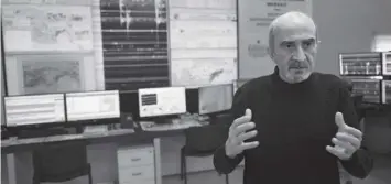  ?? AGENCE FRANCE PRESSE ?? Professor Dogan Kalafat, director of Kandilli Observator­y’s Regional Earthquake-Tsunami Monitoring Center speaks during an interview in Istanbul on February 23, 2023. - The earthquake that struck southern Turkey on February 6, 2023 has revived the fears of the 16 million inhabitant­s of Istanbul.