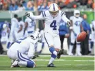  ??  ?? The Colts’ Adam Vinatieri moved into a tie for second-most points in history with 11. AARON DOSTER, USA TODAY SPORTS