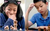  ?? WARWICK SMITH/STUFF ?? Isabelle Ning and Kendrick Zhang, both 11, face off over a game of blitz chess.