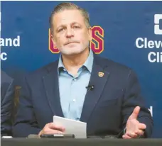  ??  ?? In this July 26, 2017, file photo, Cleveland Cavaliers owner Dan Gilbert answer questions during an NBA basketball news conference at the team's training facility in Independen­ce, Ohio. Gilbert says he received "vile, disgusting" voicemails after...