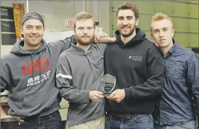  ?? DALHOUSIE UNIVERSITY ?? A team of students from Dalhousie’s Faculty of Agricultur­e in Bible Hill, Alec McOnie of Truro, Patrick Wells of Stewiacke, Alex Place of Harmony and Nathaniel King of Vancouver, won the junior design challenge at the Canadian Engineerin­g Competitio­n...