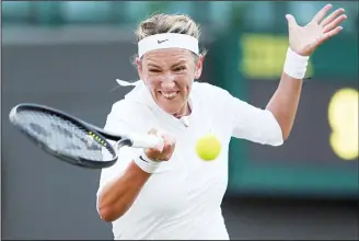  ??  ?? In this July 3, 2017 file photo, Victoria Azarenka, of Belarus, returns to CiCi Bellis during a match on the opening
day at the Wimbledon Tennis Championsh­ips in London. (AP)