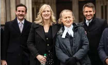  ?? Carole Cadwalladr and her legal team outside the Royal Courts of Justice on Monday. Photograph: Antonio Olmos/The Observer ??