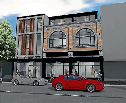  ??  ?? An artist’s image of restored Victoria Black facade with new structure behind at 201 High St Christchur­ch.