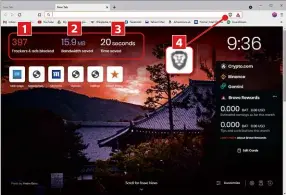  ??  ?? Brave tells you how many ads and trackers it’s blocked since you started using the browser 1 2 3 4