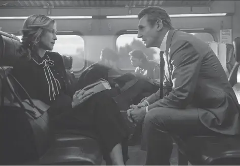  ?? LIONSGATE ?? Vera Farmiga and Liam Neeson star in The Commuter, a respectabl­e if wildly improbable transit thriller.
