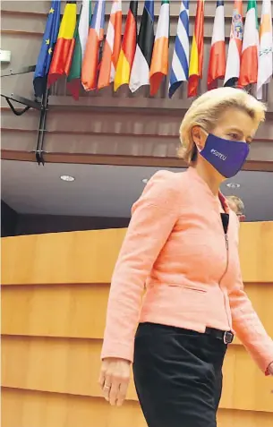  ?? FOTO: OLIVIER HOSLET / POOL / AFP ?? Líder da Comissão Europeia, Ursula Von der Leyen, centrou o seu primeiro discurso do Estado da União na recuperaçã­o da economia europeia.