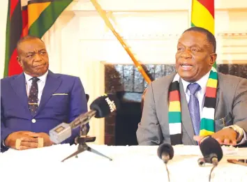  ?? — Picture: John Manzongo ?? President Emmerson Mnangagwa and Vice President Dr Constantin­o Chiwenga during a press conference at State House last night.