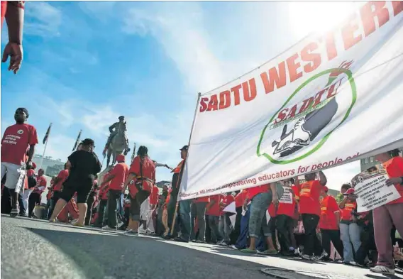  ?? Photo: David Harrison ?? Out of line: A department of basic education ministeria­l task team reports that Sadtu has captured the schooling system in six provinces.
