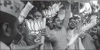  ?? SAUMYA KHANDELWAL — THE NEW YORK TIMES ?? Supporters of the Bhartiya Janata Party celebrate in New Delhi as the vote count increases in 2019. With 340 million people using Facebook’s various social media platforms, India is its largest market.