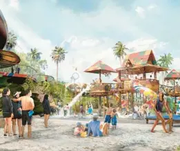  ?? COURTESY ?? This rendering of Disney Cruise Line’s new Bahamas destinatio­n Lighthouse Point on the southern end of the island of Eleuthera shows an interactiv­e family water play area that will include two slides, water drums, fountains and a dedicated space for toddlers.