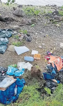  ??  ?? An abandoned campsite at Loch Venachar in the Loch Lomond and Trossachs National Park. More than 20 people have been charged in relation to irresponsi­ble camping and environmen­tal damage.