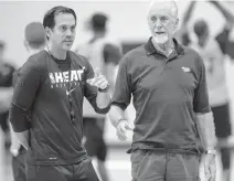  ?? DANIEL A. VARELA dvarela@miamiheral­d.com ?? Heat president Pat Riley, right, finished tied for fourth in voting for NBA Executive of the Year this season.