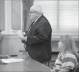  ??  ?? Mearan represents a client at the Scioto County Courthouse. The lawyer often represents women facing drug charges, and some of them claim Mearan promised lenient sentences from judges he knew and arranged for parole officers who would ignore probation requiremen­ts as long as the women were willing to have sex for money.