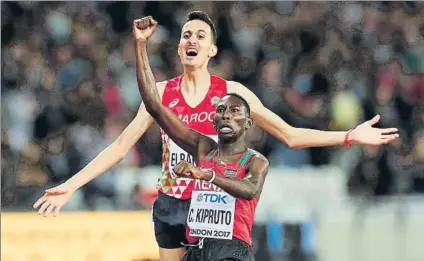  ?? FOTO: GETTY ?? Expresivo gesto de Conseslus Kipruto. Los atletas nacidos en Kenia han ganado todos los títulos mundiales de obstáculos desde 1991