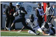  ?? (Arkansas Democrat-Gazette/Thomas Metthe) ?? Running back Joe Himon steps into the end zone for one of his four touchdowns for Pulaski Academy during Saturday’s game.