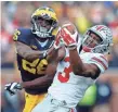  ?? RICK OSENTOSKI, USA TODAY SPORTS ?? Jourdan Lewis, left, and Michael Thomas battle last year.