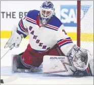  ?? BEN MARGOT — ASSOCIATED PRESS FILE ?? In an Oct. 30, 2018, photo, Lundqvist makes a save in overtime during a game against the San Jose Sharks in San Jose, Calif.