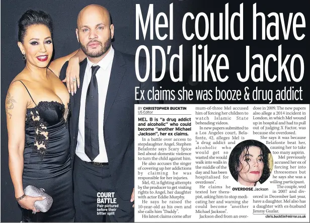  ??  ?? COURT BATTLE Pair pictured before their bitter split OVERDOSE Jackson